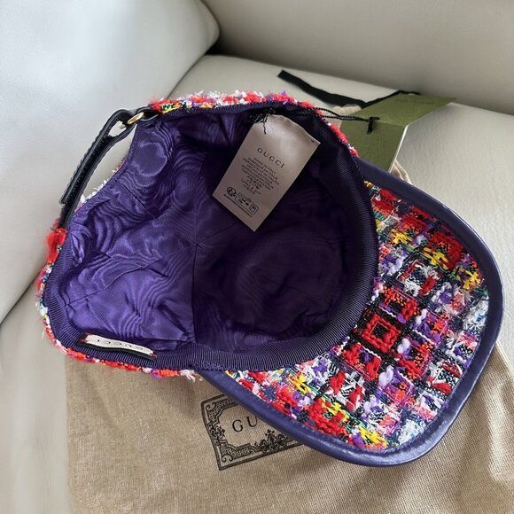 NWT Gucci Check Lamé Tweed Baseball Hat 'Multicolor SZ M - Picture 7 of 10